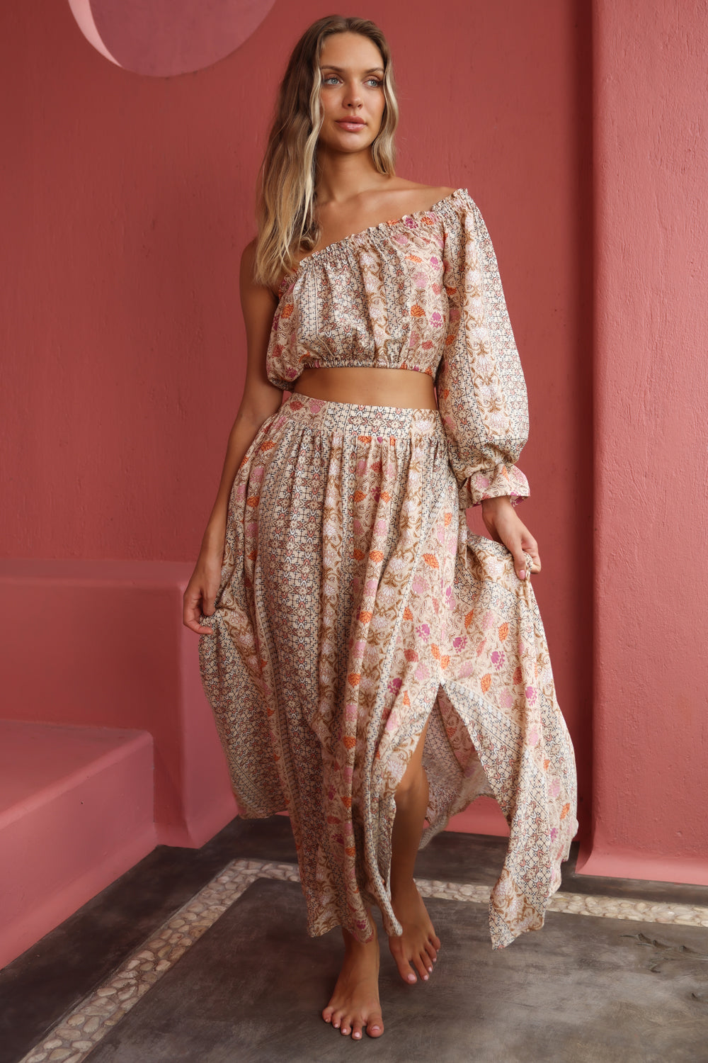 Red Floral Blossom Maxi Skirt