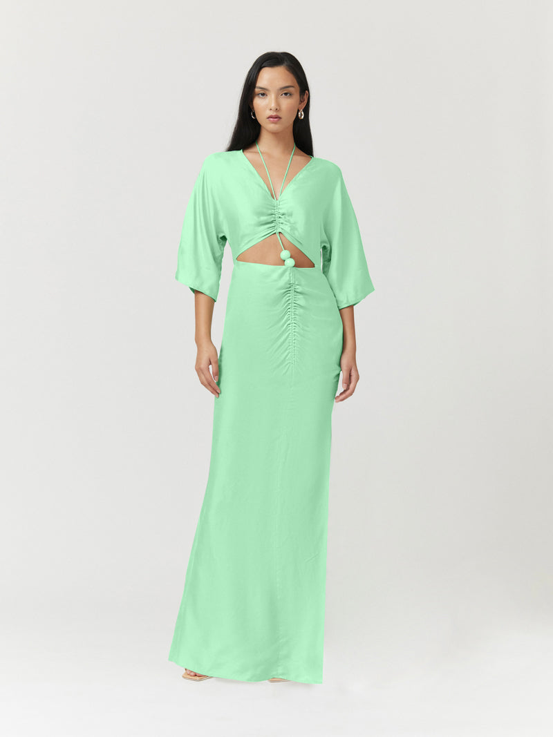 HALLEY ROUCHED MAXI DRESS - APPLE GREEN