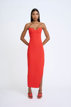 Load image into Gallery viewer, SAHANA SHELL SHAPE STRAPLESS MIDI DRESS - SCARLETTE RED
